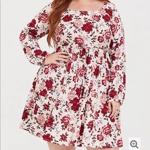 Torrid ivory floral drawstring skater dress